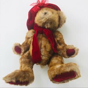 DanDee adorable teddy bear with velvet hat and paw cottagecore grannycore
